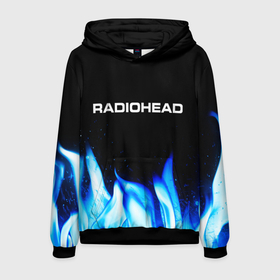Мужская толстовка 3D с принтом Radiohead blue fire в Тюмени, 100% полиэстер | двухслойный капюшон со шнурком для регулировки, мягкие манжеты на рукавах и по низу толстовки, спереди карман-кенгуру с мягким внутренним слоем. | 