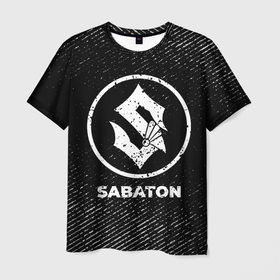 Мужская футболка 3D с принтом Sabaton с потертостями на темном фоне в городе Новоалтайск, 100% полиэфир | прямой крой, круглый вырез горловины, длина до линии бедер | 