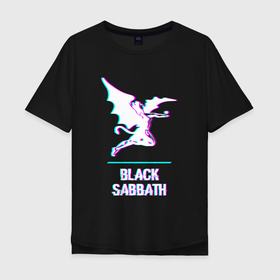 Мужская футболка хлопок Oversize с принтом Black Sabbath glitch rock в Тюмени, 100% хлопок | свободный крой, круглый ворот, “спинка” длиннее передней части | Тематика изображения на принте: 