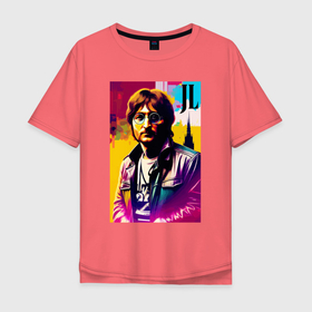 Мужская футболка хлопок Oversize с принтом John Lennon   world legend в Екатеринбурге, 100% хлопок | свободный крой, круглый ворот, “спинка” длиннее передней части | Тематика изображения на принте: 