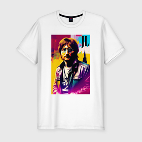 Мужская футболка хлопок Slim с принтом John Lennon   world legend в Санкт-Петербурге, 92% хлопок, 8% лайкра | приталенный силуэт, круглый вырез ворота, длина до линии бедра, короткий рукав | Тематика изображения на принте: 