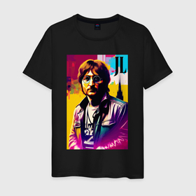 Мужская футболка хлопок с принтом John Lennon   world legend в Екатеринбурге, 100% хлопок | прямой крой, круглый вырез горловины, длина до линии бедер, слегка спущенное плечо. | Тематика изображения на принте: 