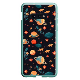 Чехол для Samsung S10E с принтом Космос, звезды и цветы в Тюмени, Силикон | Область печати: задняя сторона чехла, без боковых панелей | 