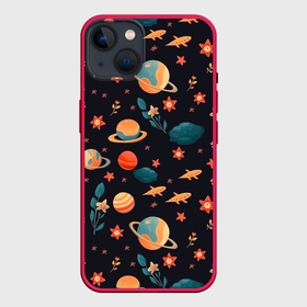 Чехол для iPhone 14 с принтом Космос, звезды и цветы в Кировске,  |  | 