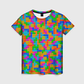 Женская футболка 3D с принтом Крупные блоки Тетрис в Тюмени, 100% полиэфир ( синтетическое хлопкоподобное полотно) | прямой крой, круглый вырез горловины, длина до линии бедер | 