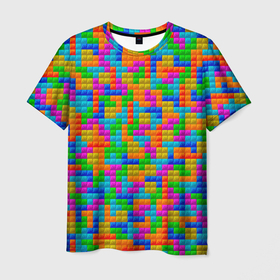 Мужская футболка 3D с принтом Крупные блоки Тетрис в Тюмени, 100% полиэфир | прямой крой, круглый вырез горловины, длина до линии бедер | 