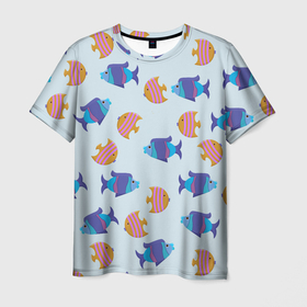 Мужская футболка 3D с принтом Паттерн из двух ярких рыбок в Курске, 100% полиэфир | прямой крой, круглый вырез горловины, длина до линии бедер | 