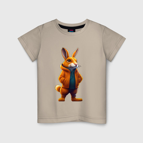 Детская футболка хлопок с принтом Арт оранжевого зайца в Санкт-Петербурге, 100% хлопок | круглый вырез горловины, полуприлегающий силуэт, длина до линии бедер | 