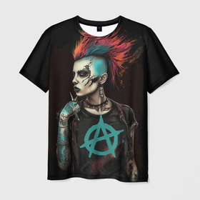 Мужская футболка 3D с принтом Анархия девушка панк в Петрозаводске, 100% полиэфир | прямой крой, круглый вырез горловины, длина до линии бедер | 