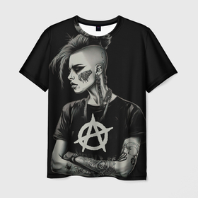 Мужская футболка 3D с принтом Анархия   девушка в Курске, 100% полиэфир | прямой крой, круглый вырез горловины, длина до линии бедер | 