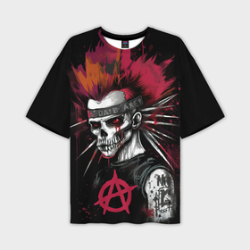 Мужская футболка oversize 3D с принтом скелет  панк анархист ,  |  | Тематика изображения на принте: 