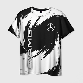Мужская футболка 3D с принтом Mercedes benz   white color в Белгороде, 100% полиэфир | прямой крой, круглый вырез горловины, длина до линии бедер | 