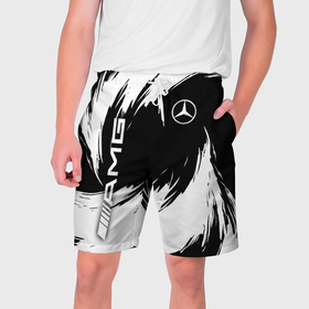 Мужские шорты 3D с принтом Mercedes benz   white color в Кировске,  полиэстер 100% | прямой крой, два кармана без застежек по бокам. Мягкая трикотажная резинка на поясе, внутри которой широкие завязки. Длина чуть выше колен | 