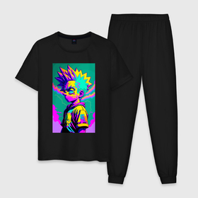 Мужская пижама хлопок с принтом Bart Simpson   pop art в Кировске, 100% хлопок | брюки и футболка прямого кроя, без карманов, на брюках мягкая резинка на поясе и по низу штанин
 | 