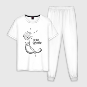 Мужская пижама хлопок с принтом Трям здравствуйте в Кировске, 100% хлопок | брюки и футболка прямого кроя, без карманов, на брюках мягкая резинка на поясе и по низу штанин
 | 