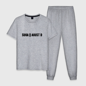 Мужская пижама хлопок с принтом SUGA Agust D в Тюмени, 100% хлопок | брюки и футболка прямого кроя, без карманов, на брюках мягкая резинка на поясе и по низу штанин
 | 