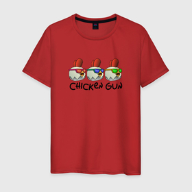 Мужская футболка хлопок с принтом Chicken gun   три курочки в Тюмени, 100% хлопок | прямой крой, круглый вырез горловины, длина до линии бедер, слегка спущенное плечо. | 
