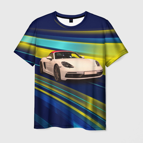 Мужская футболка 3D с принтом Спортивная немецкая машина Porsche 911 в Петрозаводске, 100% полиэфир | прямой крой, круглый вырез горловины, длина до линии бедер | 