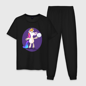 Мужская пижама хлопок с принтом Единорог волейболист в Курске, 100% хлопок | брюки и футболка прямого кроя, без карманов, на брюках мягкая резинка на поясе и по низу штанин
 | Тематика изображения на принте: 