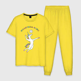 Мужская пижама хлопок с принтом Волейбольная магия в Белгороде, 100% хлопок | брюки и футболка прямого кроя, без карманов, на брюках мягкая резинка на поясе и по низу штанин
 | 