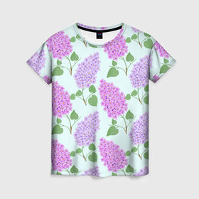 Женская футболка 3D с принтом Лиловая и розовая сирень в Тюмени, 100% полиэфир ( синтетическое хлопкоподобное полотно) | прямой крой, круглый вырез горловины, длина до линии бедер | 