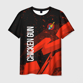 Мужская футболка 3D с принтом Чикен ган   красная абстракция в Екатеринбурге, 100% полиэфир | прямой крой, круглый вырез горловины, длина до линии бедер | 