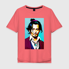 Мужская футболка хлопок Oversize с принтом Johnny Depp   Japan style в Санкт-Петербурге, 100% хлопок | свободный крой, круглый ворот, “спинка” длиннее передней части | 