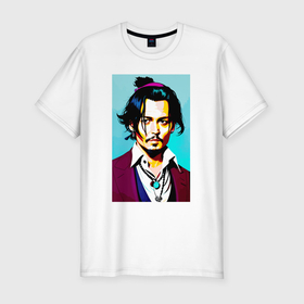 Мужская футболка хлопок Slim с принтом Johnny Depp   Japan style в Санкт-Петербурге, 92% хлопок, 8% лайкра | приталенный силуэт, круглый вырез ворота, длина до линии бедра, короткий рукав | 