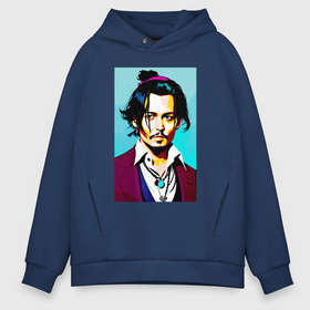 Мужское худи Oversize хлопок с принтом Johnny Depp   Japan style в Новосибирске, френч-терри — 70% хлопок, 30% полиэстер. Мягкий теплый начес внутри —100% хлопок | боковые карманы, эластичные манжеты и нижняя кромка, капюшон на магнитной кнопке | 