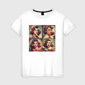 Женская футболка хлопок с принтом Ретро девушки в Петрозаводске, 100% хлопок | прямой крой, круглый вырез горловины, длина до линии бедер, слегка спущенное плечо | 