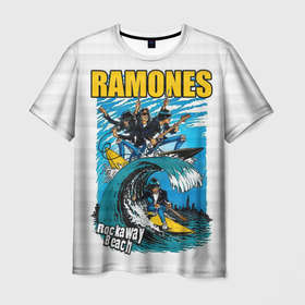 Мужская футболка 3D с принтом Ramones rock away beach , 100% полиэфир | прямой крой, круглый вырез горловины, длина до линии бедер | 