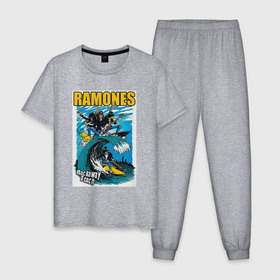 Мужская пижама хлопок с принтом Ramones rock away beach , 100% хлопок | брюки и футболка прямого кроя, без карманов, на брюках мягкая резинка на поясе и по низу штанин
 | 