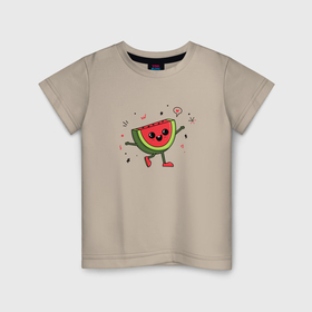 Детская футболка хлопок с принтом Веселый арбуз в Тюмени, 100% хлопок | круглый вырез горловины, полуприлегающий силуэт, длина до линии бедер | Тематика изображения на принте: 