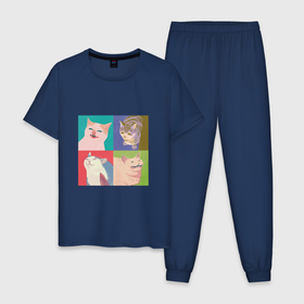 Мужская пижама хлопок с принтом поп арт коты , 100% хлопок | брюки и футболка прямого кроя, без карманов, на брюках мягкая резинка на поясе и по низу штанин
 | 