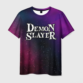 Мужская футболка 3D с принтом Demon Slayer gradient space в Курске, 100% полиэфир | прямой крой, круглый вырез горловины, длина до линии бедер | Тематика изображения на принте: 