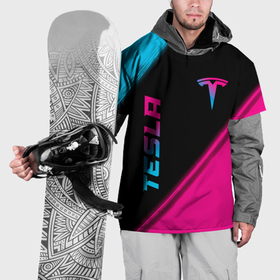 Накидка на куртку 3D с принтом Tesla   neon gradient: надпись, символ в Петрозаводске, 100% полиэстер |  | 