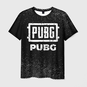 Мужская футболка 3D с принтом PUBG с потертостями на темном фоне в городе Новоалтайск, 100% полиэфир | прямой крой, круглый вырез горловины, длина до линии бедер | 