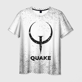 Мужская футболка 3D с принтом Quake с потертостями на светлом фоне в городе Новоалтайск, 100% полиэфир | прямой крой, круглый вырез горловины, длина до линии бедер | 