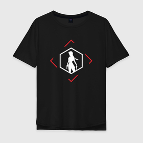 Мужская футболка хлопок Oversize с принтом Символ Tomb Raider в красном ромбе в Белгороде, 100% хлопок | свободный крой, круглый ворот, “спинка” длиннее передней части | Тематика изображения на принте: 