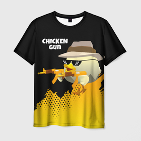 Мужская футболка 3D с принтом Цыпленок с автоматом в Курске, 100% полиэфир | прямой крой, круглый вырез горловины, длина до линии бедер | Тематика изображения на принте: 