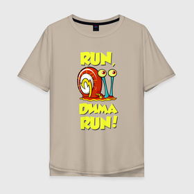 Мужская футболка хлопок Oversize с принтом Run Дима run в Курске, 100% хлопок | свободный крой, круглый ворот, “спинка” длиннее передней части | 