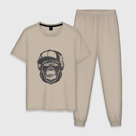 Мужская пижама хлопок с принтом Крутая обезьяна в Белгороде, 100% хлопок | брюки и футболка прямого кроя, без карманов, на брюках мягкая резинка на поясе и по низу штанин
 | 