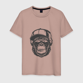 Мужская футболка хлопок с принтом Крутая обезьяна в Кировске, 100% хлопок | прямой крой, круглый вырез горловины, длина до линии бедер, слегка спущенное плечо. | 