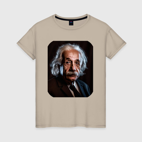 Женская футболка хлопок с принтом Нейромужчина   Альберт Эйнштейн в Петрозаводске, 100% хлопок | прямой крой, круглый вырез горловины, длина до линии бедер, слегка спущенное плечо | 