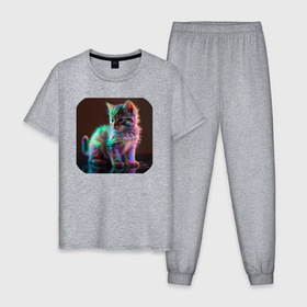 Мужская пижама хлопок с принтом Магический котёнок , 100% хлопок | брюки и футболка прямого кроя, без карманов, на брюках мягкая резинка на поясе и по низу штанин
 | 