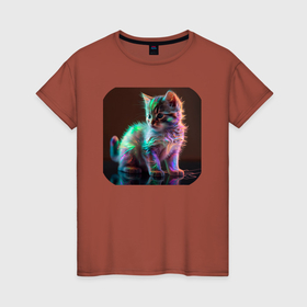 Женская футболка хлопок с принтом Магический котёнок в Екатеринбурге, 100% хлопок | прямой крой, круглый вырез горловины, длина до линии бедер, слегка спущенное плечо | 