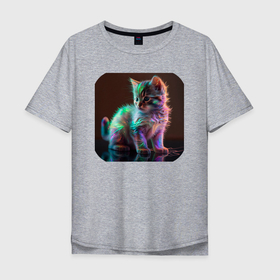 Мужская футболка хлопок Oversize с принтом Магический котёнок , 100% хлопок | свободный крой, круглый ворот, “спинка” длиннее передней части | 