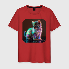Мужская футболка хлопок с принтом Магический котёнок , 100% хлопок | прямой крой, круглый вырез горловины, длина до линии бедер, слегка спущенное плечо. | 