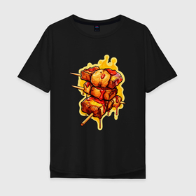 Мужская футболка хлопок Oversize с принтом Шашлык с кетчупом в Белгороде, 100% хлопок | свободный крой, круглый ворот, “спинка” длиннее передней части | Тематика изображения на принте: 