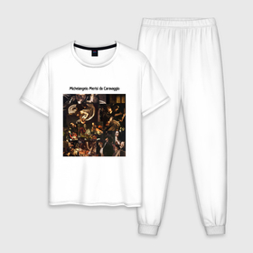 Мужская пижама хлопок с принтом Реализм Микеланджело в Петрозаводске, 100% хлопок | брюки и футболка прямого кроя, без карманов, на брюках мягкая резинка на поясе и по низу штанин
 | 